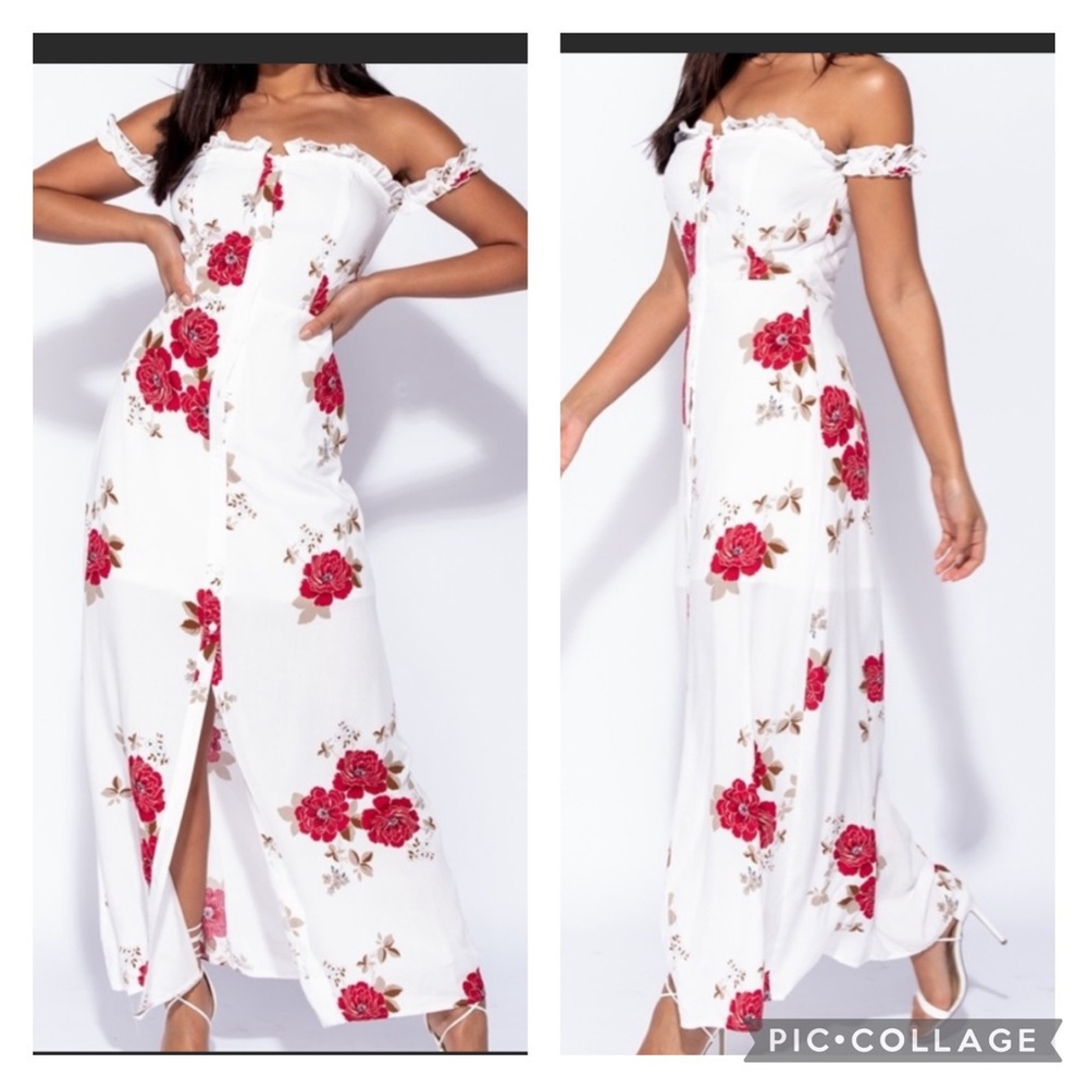 Off the Shoulder Floral Print Maxi Dress